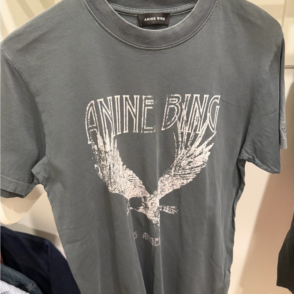 Anine Bing Charcoal T-Shirt with Eagle Graphic